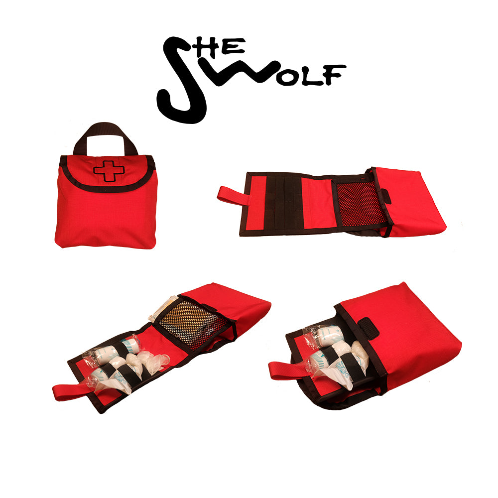 VW T5 rear window organizer set with first aid kit and tear-off bags